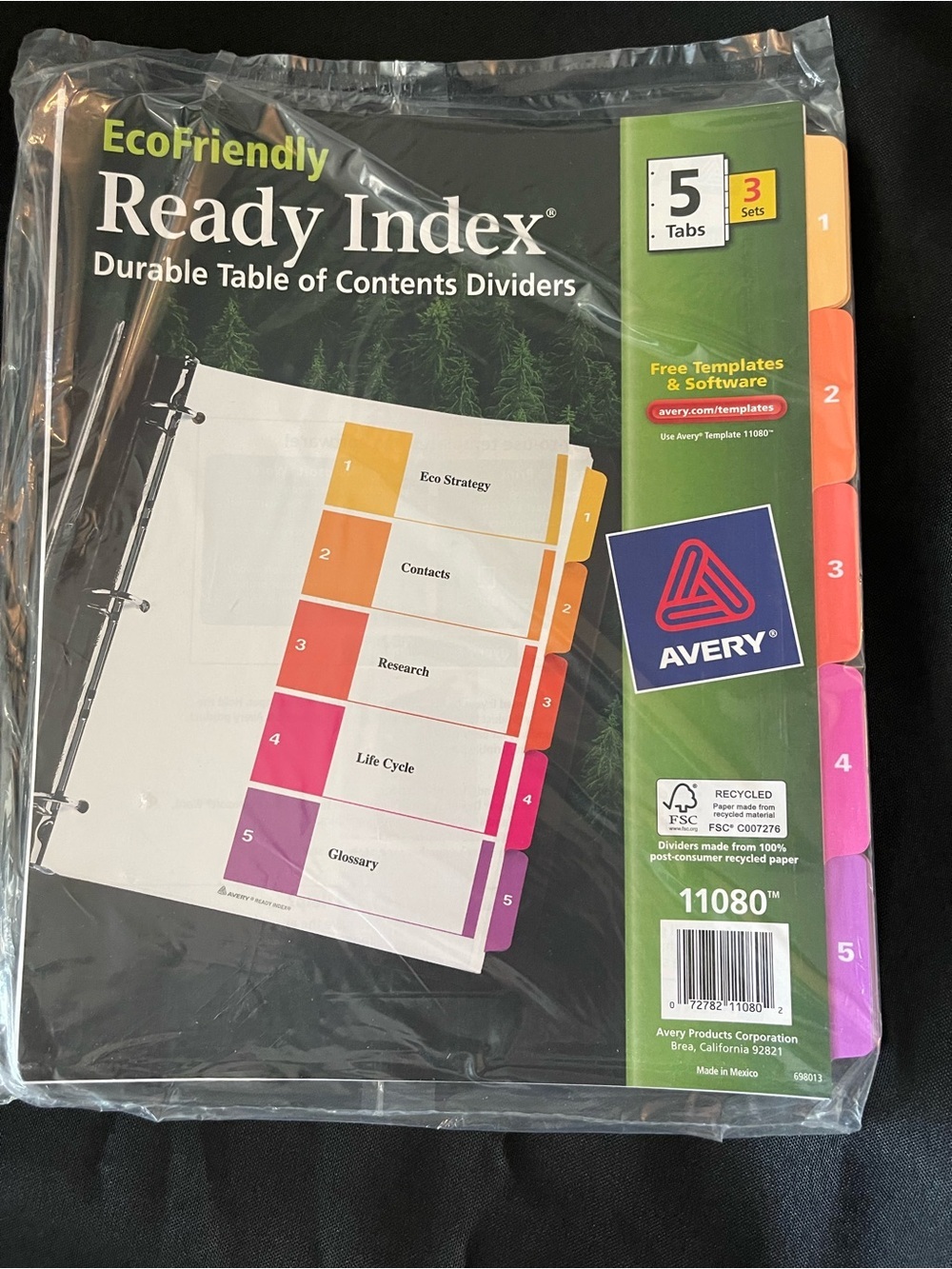 Avery Ready Index 5-Tab Dividers — Yellow, Orange, Red, Pink, Purple